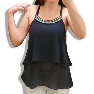 NWOT iZ Byer Beaded Tank Top Navy Blue Blouse